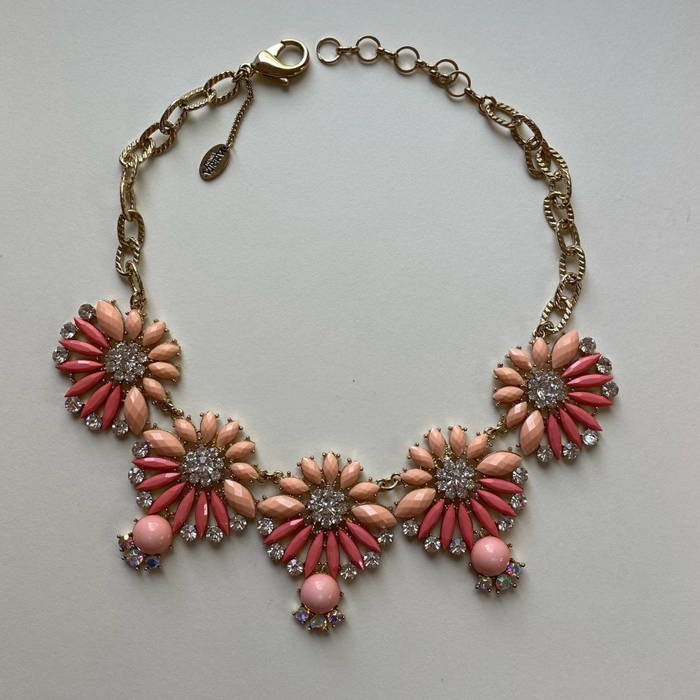Pink and crystal flower necklace
